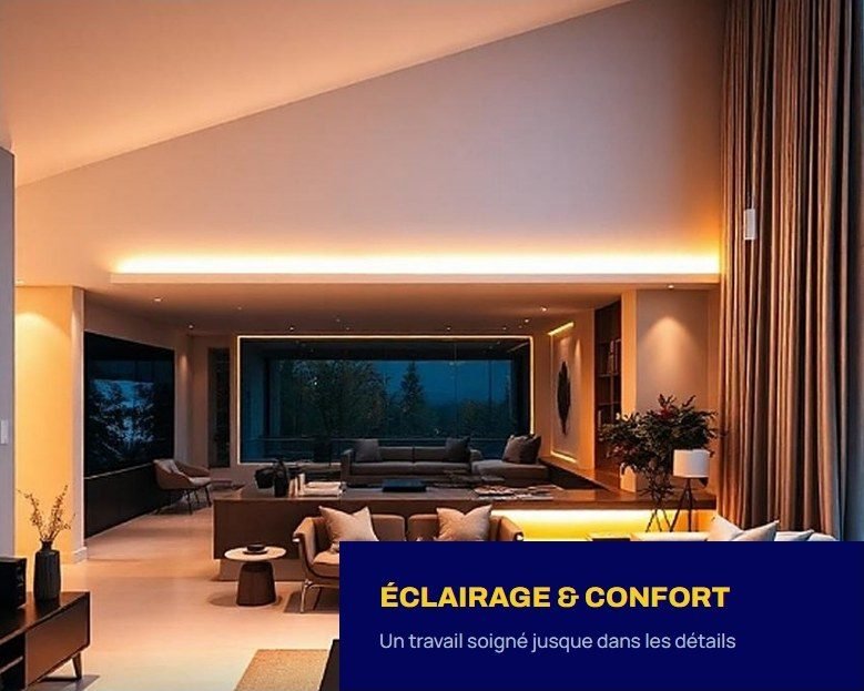 Éclairage d'ambiance intégré dans un séjour contemporain